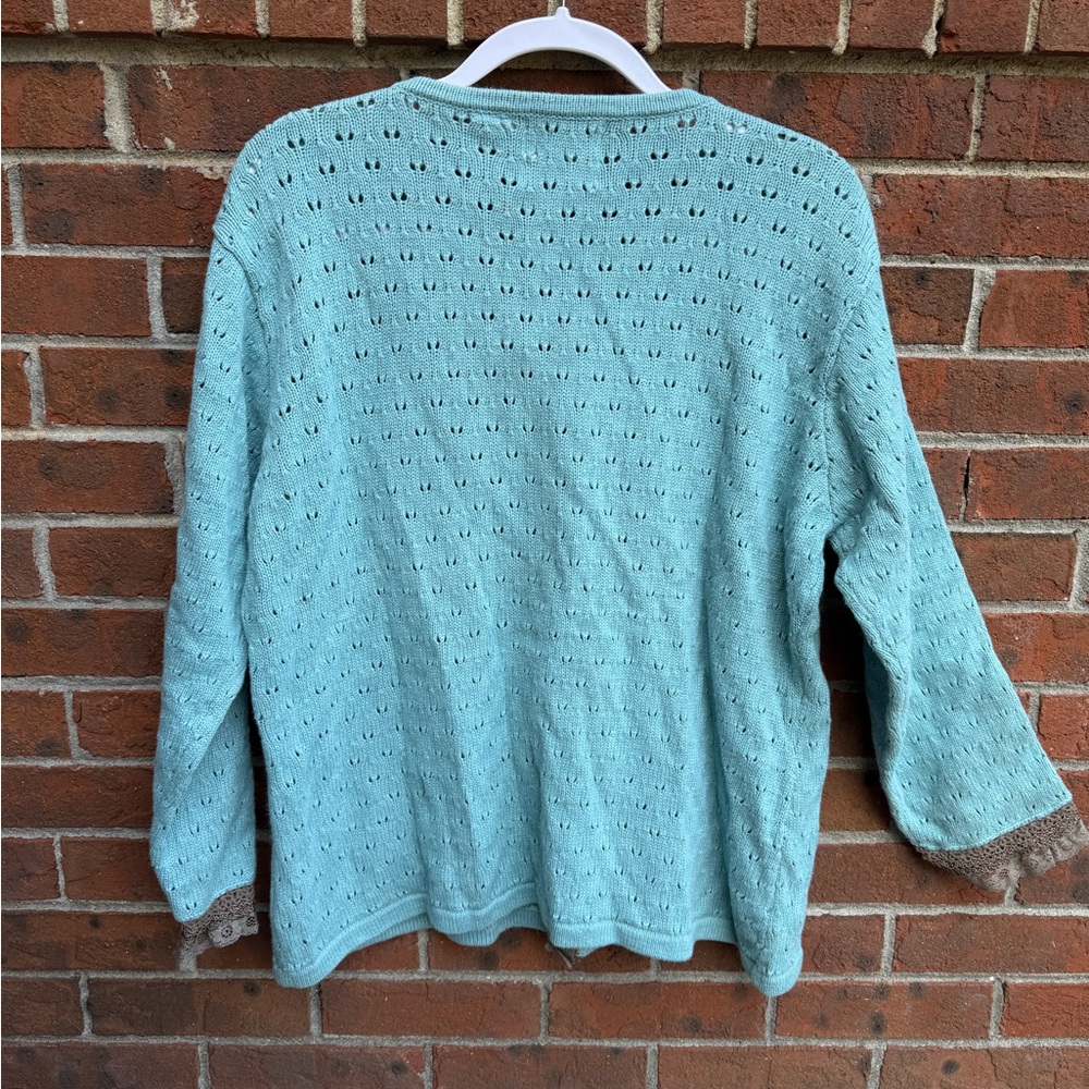 Vintage Storybook Knits Button Up Cardigan Sweater Size Large Pearl Necklace - Picture 5 of 7